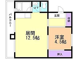 ビレッジハウス新千代田1号棟 1LDKの間取図画像