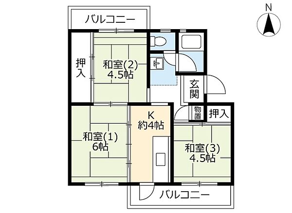 UR落合 0312-0304｜兵庫県神戸市須磨区北落合1丁目(賃貸マンション3K・3階・53.73㎡)の写真 その2