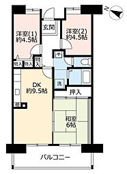 UR都市機構グリーンヒルズ六甲8号棟 3DKの間取図画像