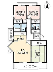UR都市機構アクティ学園西町748号棟 3LDKの間取図画像