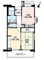UR都市機構グリーンヒルズ御影4号棟 2DKの間取図画像