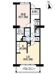 UR都市機構グリーンヒルズ鷹取1号棟 1LDKの間取図画像