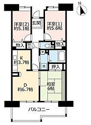 UR都市機構グリーンヒルズ六甲9号棟 3DKの間取図画像