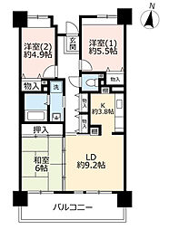 UR都市機構ルゼフィール岩屋中町 3LDKの間取図画像