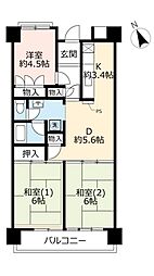 UR都市機構ポートアイランド団地61号棟 3DKの間取図画像
