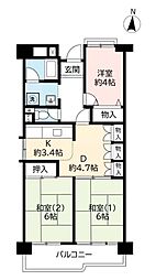 UR都市機構ポートアイランド団地57号棟 3DKの間取図画像
