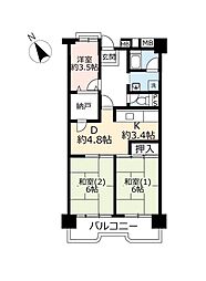 UR都市機構ポートアイランド団地56号棟 3DKの間取図画像