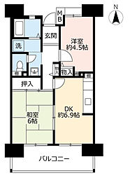 UR都市機構グリーンヒルズ六甲3号棟 2DKの間取図画像