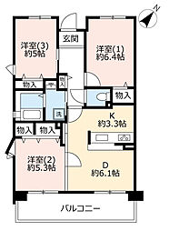 UR都市機構グリーンヒルズ御影7号棟 3DKの間取図画像