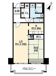 UR都市機構キャナルタウンウエスト4号棟 1LDKの間取図画像