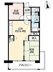 UR都市機構グリーンヒルズ鷹取1号棟 2LDKの間取図画像