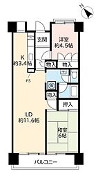 UR都市機構ポートアイランド団地61号棟 2LDKの間取図画像