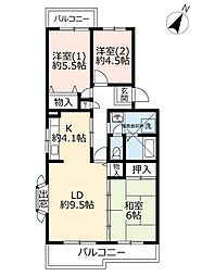UR都市機構鹿の子台北ハイツ2号棟 3LDKの間取図画像