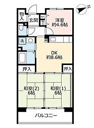 UR都市機構サンラフレ明石16棟 2LDKの間取図画像