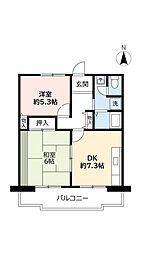 UR都市機構アクティ学園西町748号棟 2DKの間取図画像