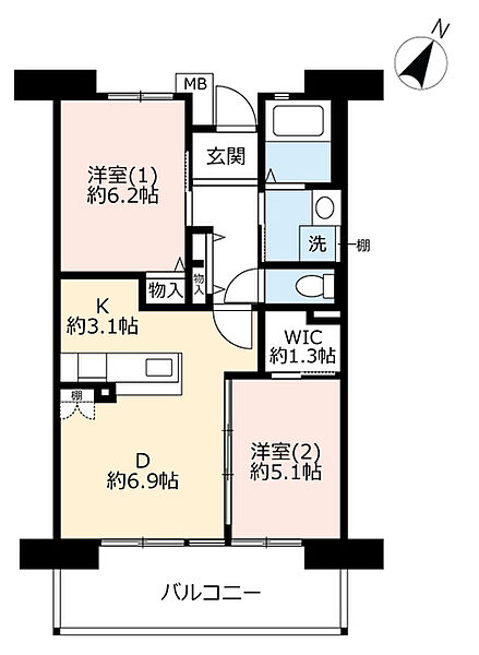 URグリーンヒルズ仁川 ｜兵庫県宝塚市仁川団地(賃貸マンション2DK・3階・55.90㎡)の写真 その2