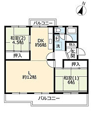 UR都市機構中山五月台団地5号 2LDKの間取図画像