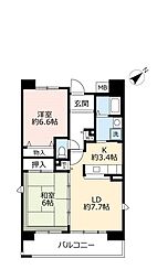 UR都市機構パークタウン西武庫9号棟 2LDKの間取図画像