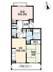 UR都市機構フレール宝塚御殿山8号棟 2DKの間取図画像