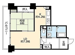 UR都市機構酉島リバーサイドヒルなぎさ街20号棟 1DKの間取図画像