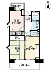 UR都市機構パークタウン西武庫4号棟 2DKの間取図画像