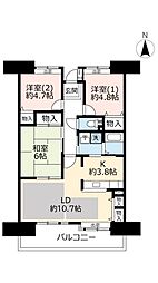 UR都市機構パークタウン西武庫4号棟 3LDKの間取図画像