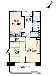 UR都市機構パークタウン西武庫5号棟 2DKの間取図画像
