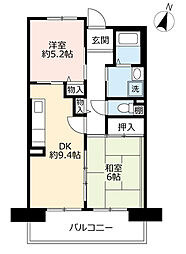UR都市機構パークタウン西武庫16号棟 2DKの間取図画像