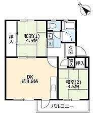 UR都市機構逆瀬川団地7号棟 2DKの間取図画像