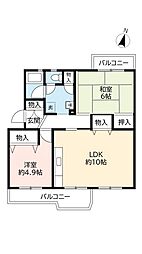 UR都市機構中山五月台団地5号 2LDKの間取図画像