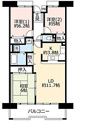 UR都市機構酉島リバーサイドヒルなぎさ街15号棟 3LDKの間取図画像