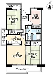 UR都市機構アルビス伊丹千僧6号棟 3LDKの間取図画像