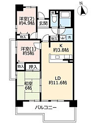 UR都市機構ルゼフィール潮江6号棟 3LDKの間取図画像