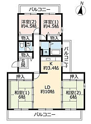 UR都市機構東山台ハイツ202号棟 4LDKの間取図画像