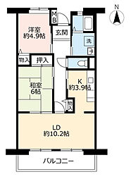 UR都市機構サンラフレ鳴尾北13号棟 2LDKの間取図画像