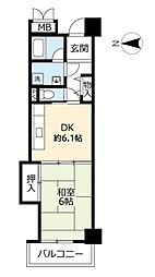 UR都市機構リバーサイドさぎす1号棟 1DKの間取図画像