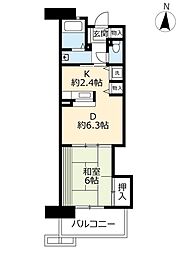 UR都市機構フローラルタウン千鳥橋61号棟 1DKの間取図画像