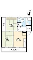 UR都市機構逆瀬川団地7号棟 2DKの間取図画像