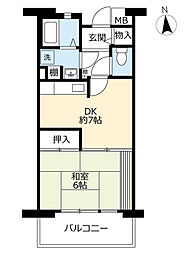 UR都市機構サンラフレ鳴尾北11号棟 1DKの間取図画像