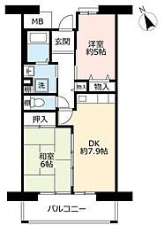 UR都市機構浜甲子園さくら街4号棟 2DKの間取図画像