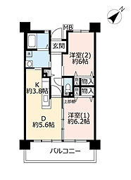 UR都市機構浜甲子園なぎさ街23号棟 2DKの間取図画像