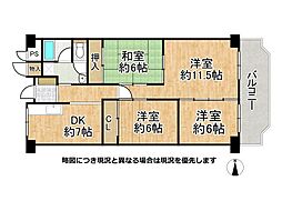 ローレルハイツ北天満2号棟西棟 4DKの間取図画像