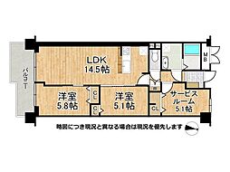 シャトー三愛 2SLDKの間取図画像