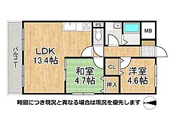 パレスハイツ京橋 2LDKの間取図画像