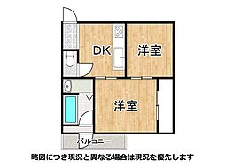 吉祥苑マンション 2DKの間取図画像