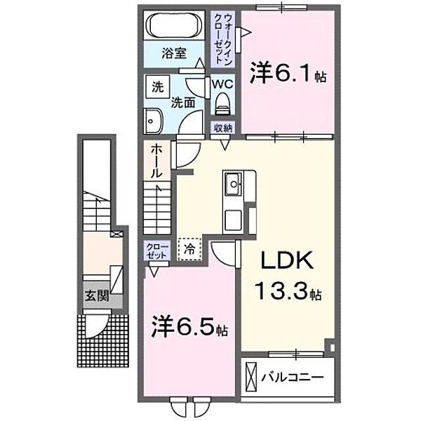 岡山県井原市木之子町(賃貸アパート2LDK・2階・59.58㎡)の写真 その2