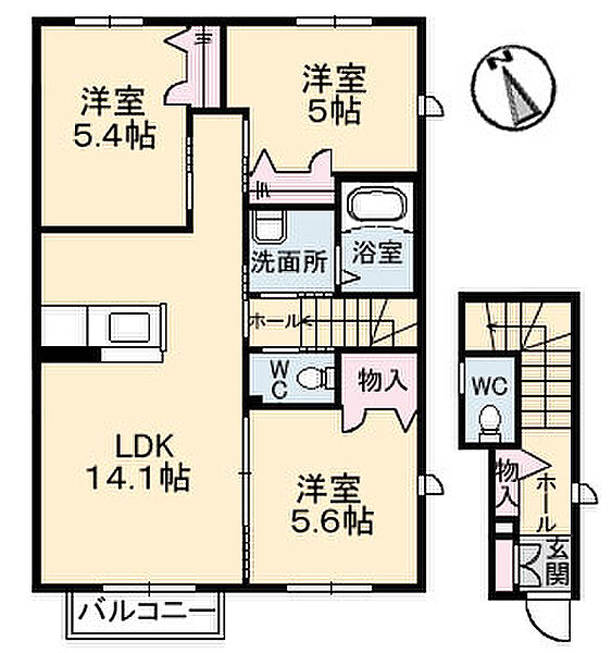 広島県福山市東川口町５丁目(賃貸アパート3LDK・2階・68.68㎡)の写真 その3