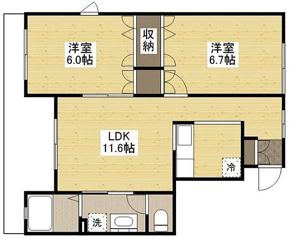 広島県福山市神村町(賃貸アパート2LDK・1階・52.99㎡)の写真 その3