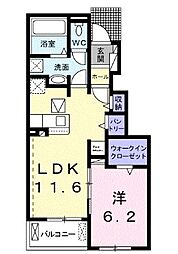 JR山陽本線 大門駅 3.2kmの賃貸アパート 1階1LDKの間取り