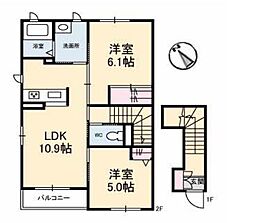 JR山陽本線 笠岡駅 3.6kmの賃貸アパート 2階2LDKの間取り